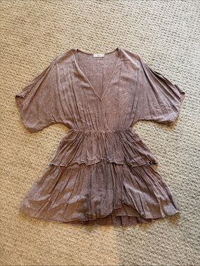 Women's Taupe Tiered V-Neck romper with Elastic Waist